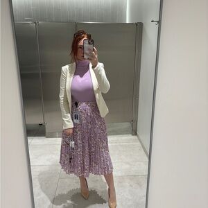 Halogen Purple Pleated A-Line Midi Skirt